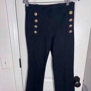 Derek Lam 10 Crosby Robertson Crop Flare Trousers Navy with Gold Buttons size 4
